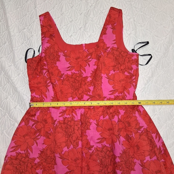 Nina Leonard Pink and Red Floral Mini Dress Retro High Low Bubble - Picture 8 of 16